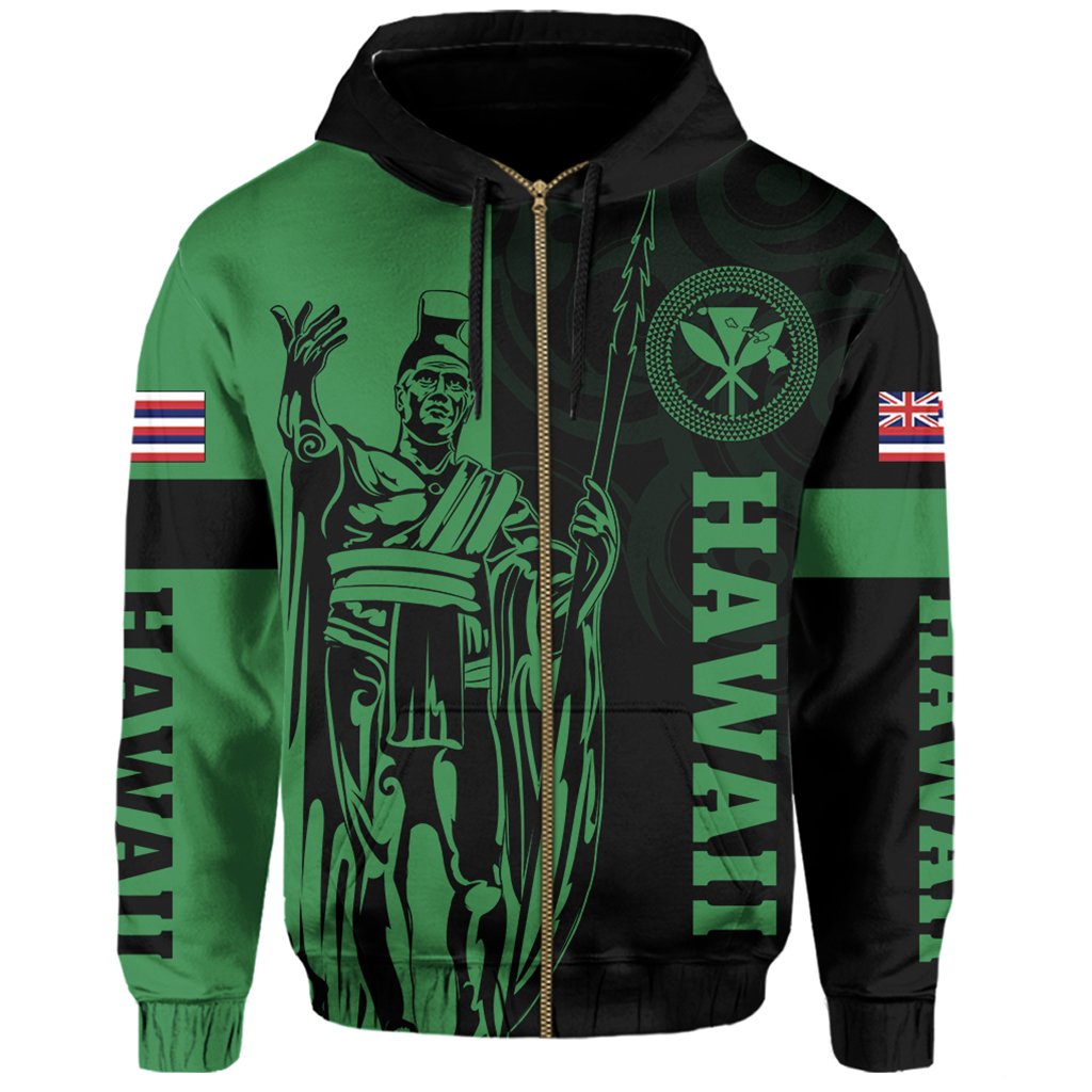 Hawaii King Polynesian Hoodie (Zip up) Lawla Style Green - Polynesian Pride
