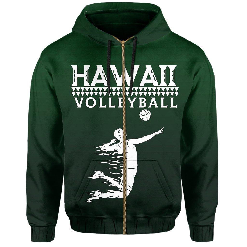 Volleyball Sport Kakau Hawaii zip Hoodie Green - Polynesian Pride