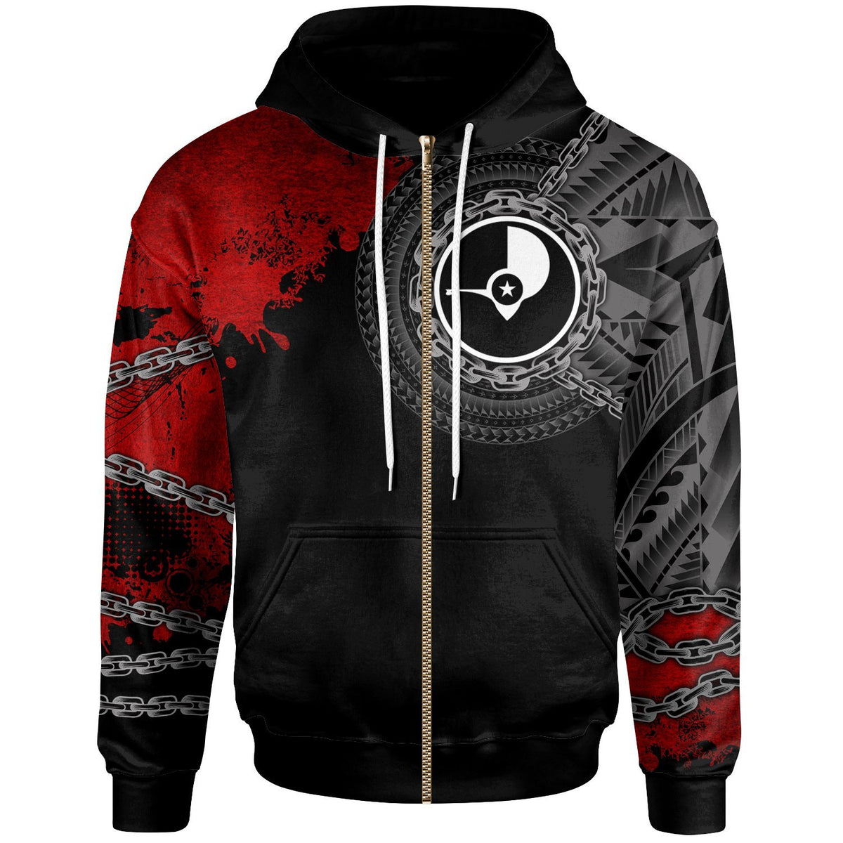 YAP Zip up Hoodie Polynesian Chain Style Unisex Black - Polynesian Pride
