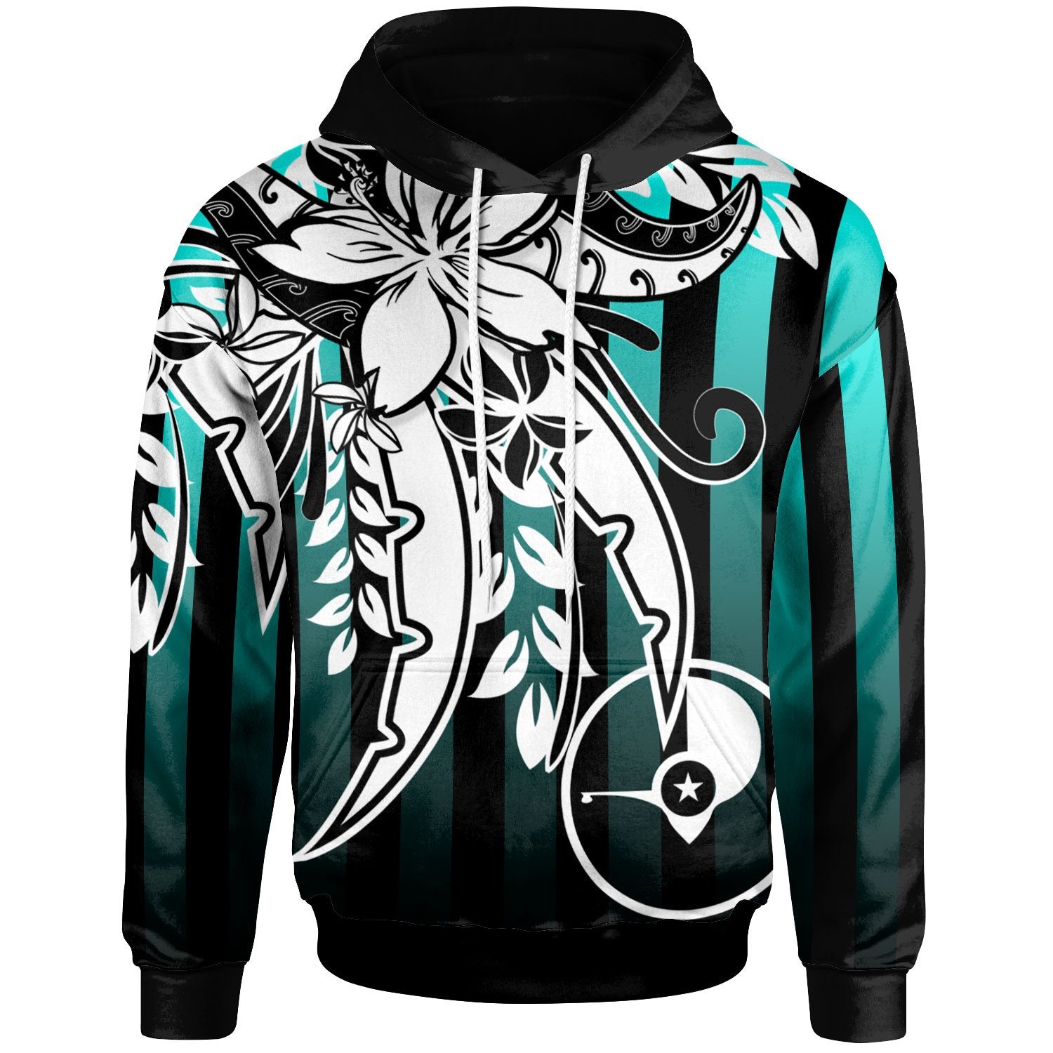 Yap Hoodie Cyan Vertical Stripes Style Unisex Cyan - Polynesian Pride