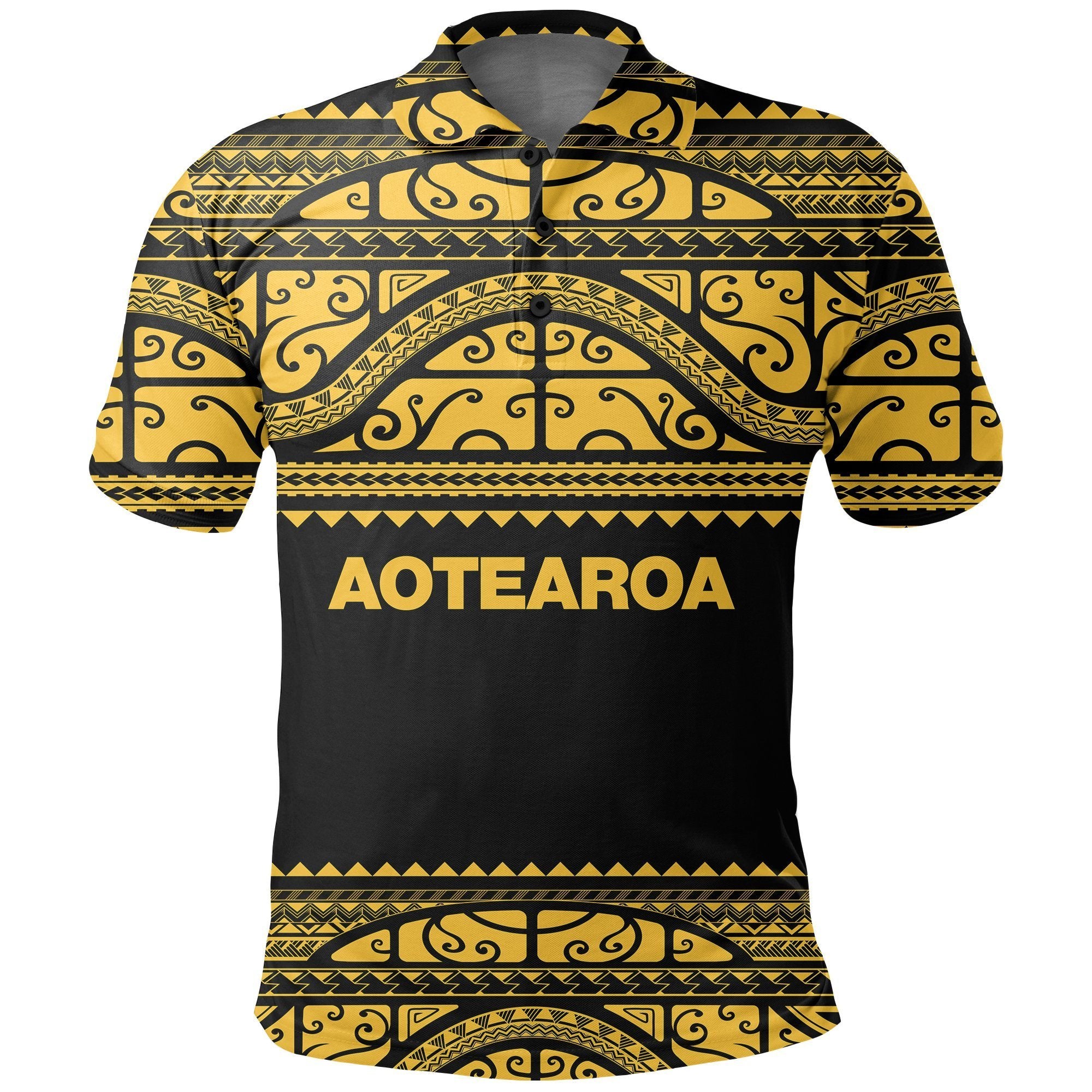 Aotearoa New Zealand Maori Polo Shirt Silver Fern Yellow Unisex Black - Polynesian Pride