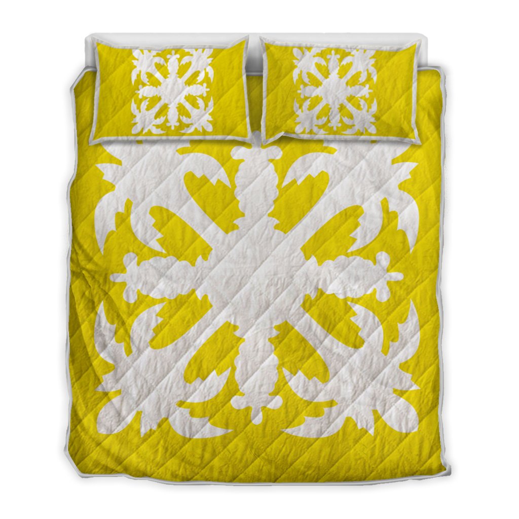 Hawaiian Royal Pattern Quilt Bed Set - Yellow - H1 Style - AH Yellow - Polynesian Pride