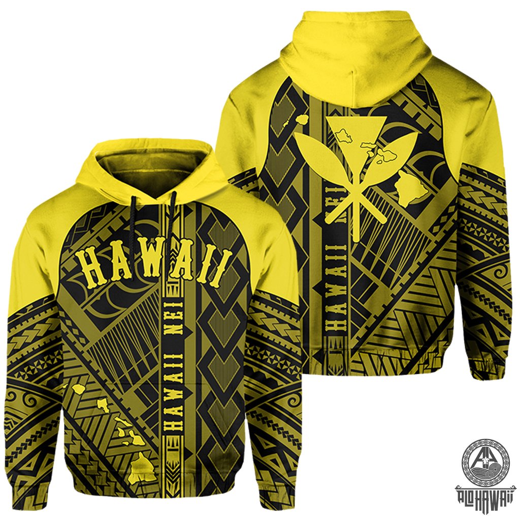 Hawaii Nei Hoodie Polynesian Yellow Unisex Blue - Polynesian Pride