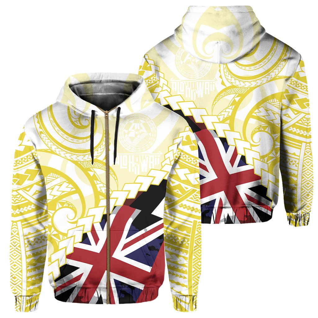 Polynesian Kakau Flag of Hawaii Zip Hoodie Yellow Unisex Yellow - Polynesian Pride