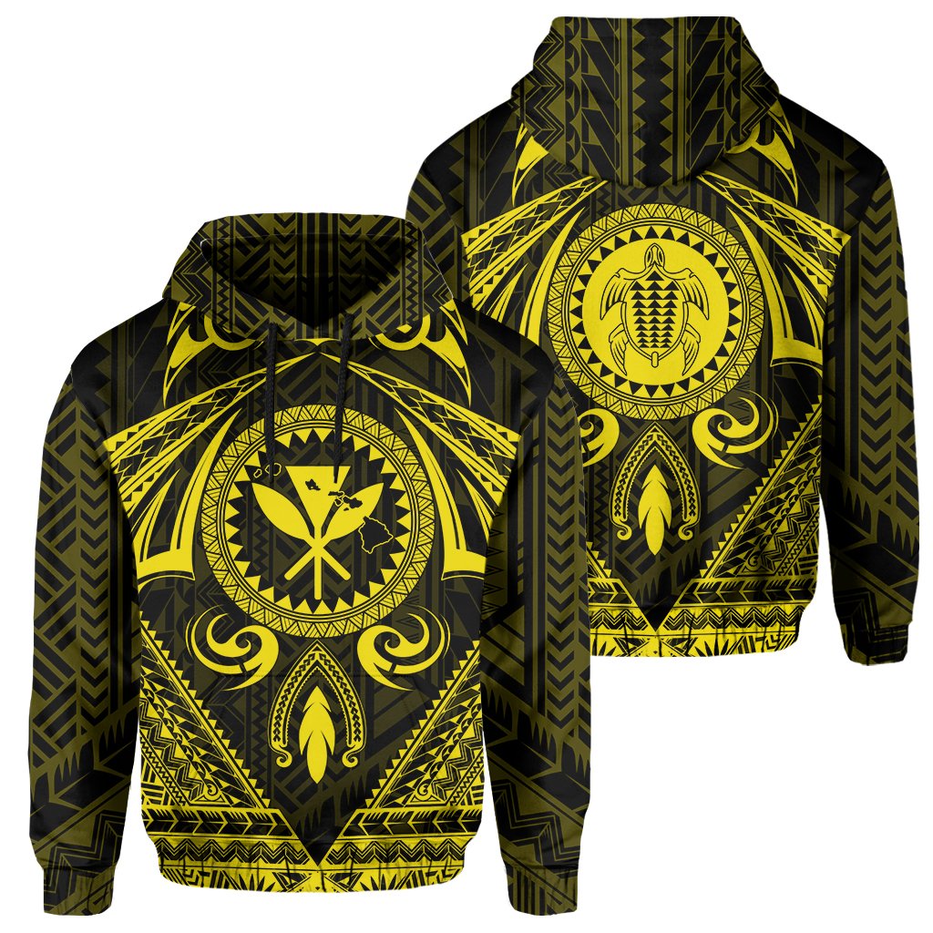 Polynesian Kakau Kanaka Turtle Map Hawaii Hoodie Circle Style Yellow Unisex Yellow - Polynesian Pride