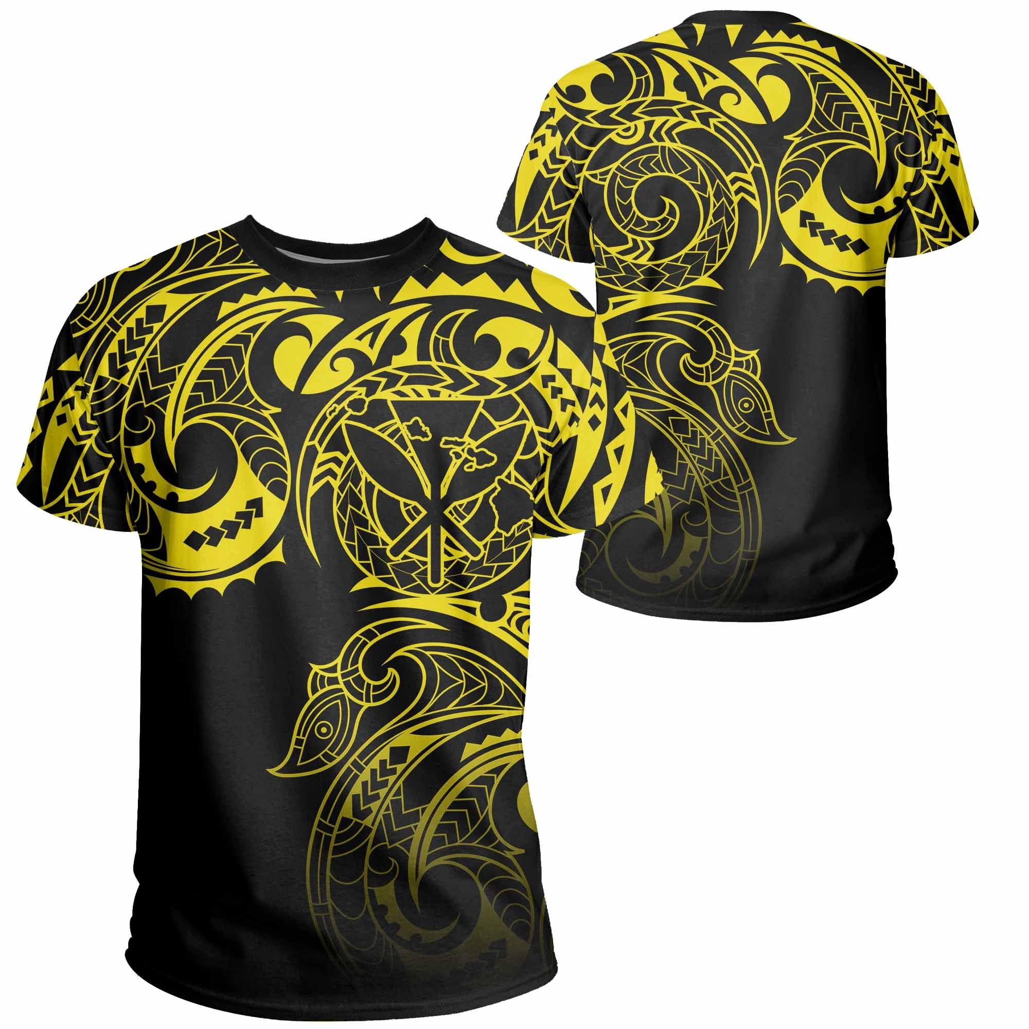 Hawaii Kanaka Polynesian Tribal T Shirt Gradiant Style Yellow Unisex Yellow - Polynesian Pride