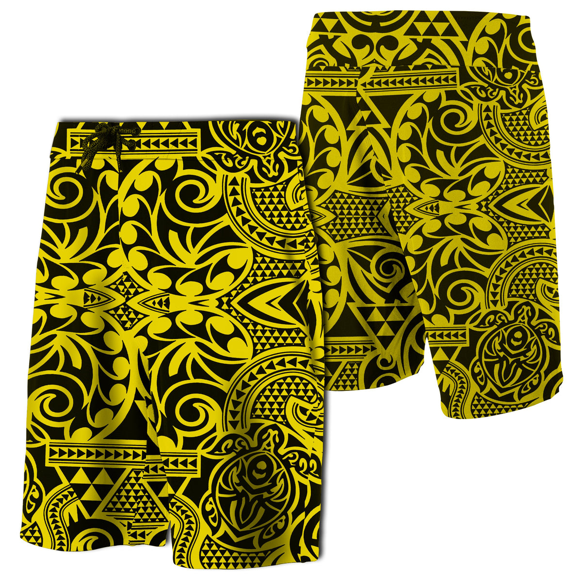 Hawaii Polynesian Tribal Turtle Board Shorts Yellow Men Yellow - Polynesian Pride