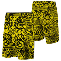 Hawaii Polynesian Tribal Turtle Board Shorts Yellow Men Yellow - Polynesian Pride