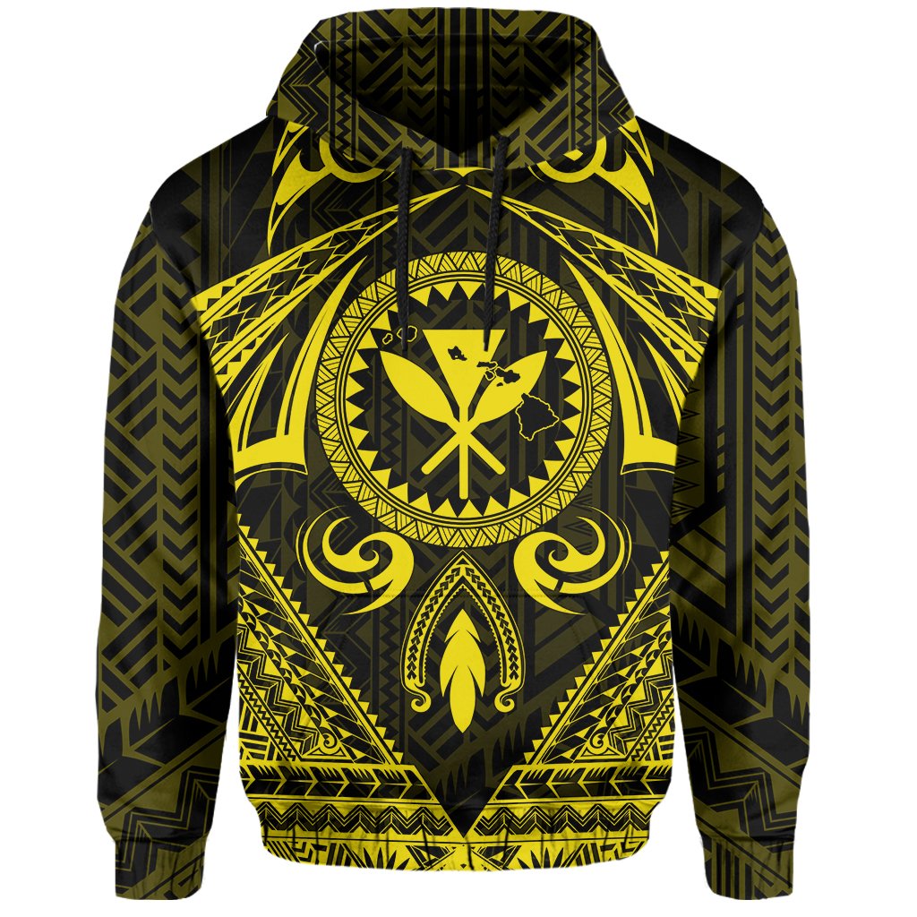 Polynesian Kakau Kanaka Turtle Map Hawaii Hoodie Circle Style Yellow - Polynesian Pride