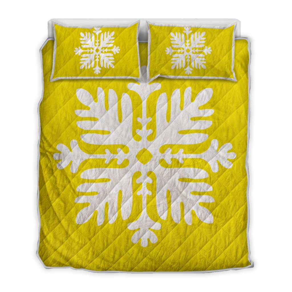 Hawaiian Royal Pattern Quilt Bed Set - Yellow - H2 Style - AH Yellow - Polynesian Pride