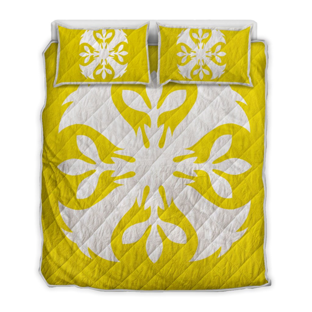 Hawaiian Royal Pattern Quilt Bed Set - Yellow - F3 Style - AH Yellow - Polynesian Pride