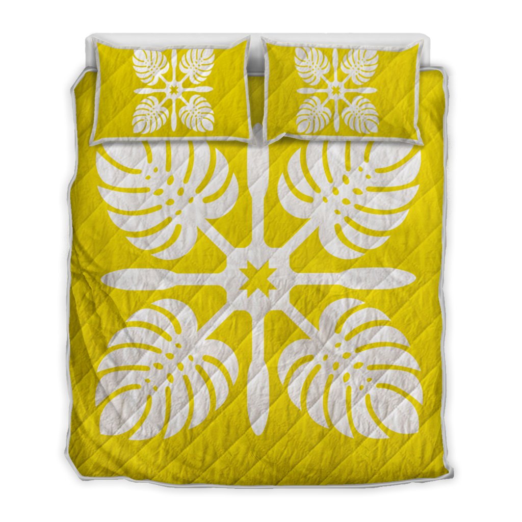 Hawaiian Royal Pattern Quilt Bed Set - Yellow - I3 Style - AH Yellow - Polynesian Pride