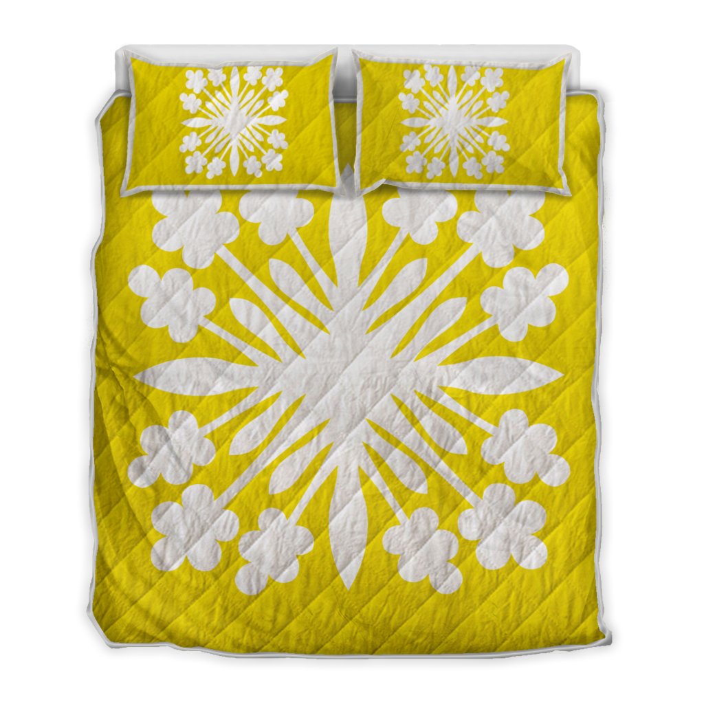 Hawaiian Royal Pattern Quilt Bed Set - Yellow - G2 Style - AH Yellow - Polynesian Pride