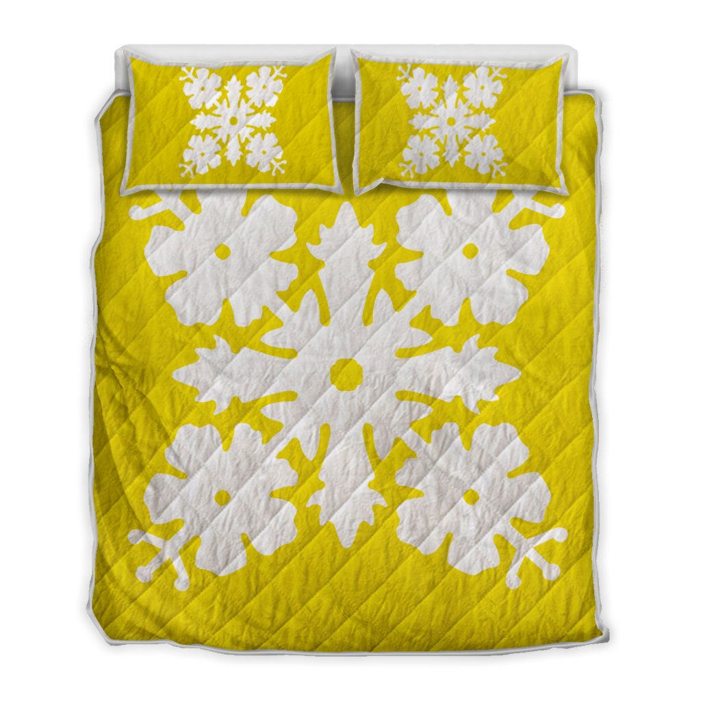 Hawaiian Royal Pattern Quilt Bed Set - Yellow - K1 Style - AH Yellow - Polynesian Pride