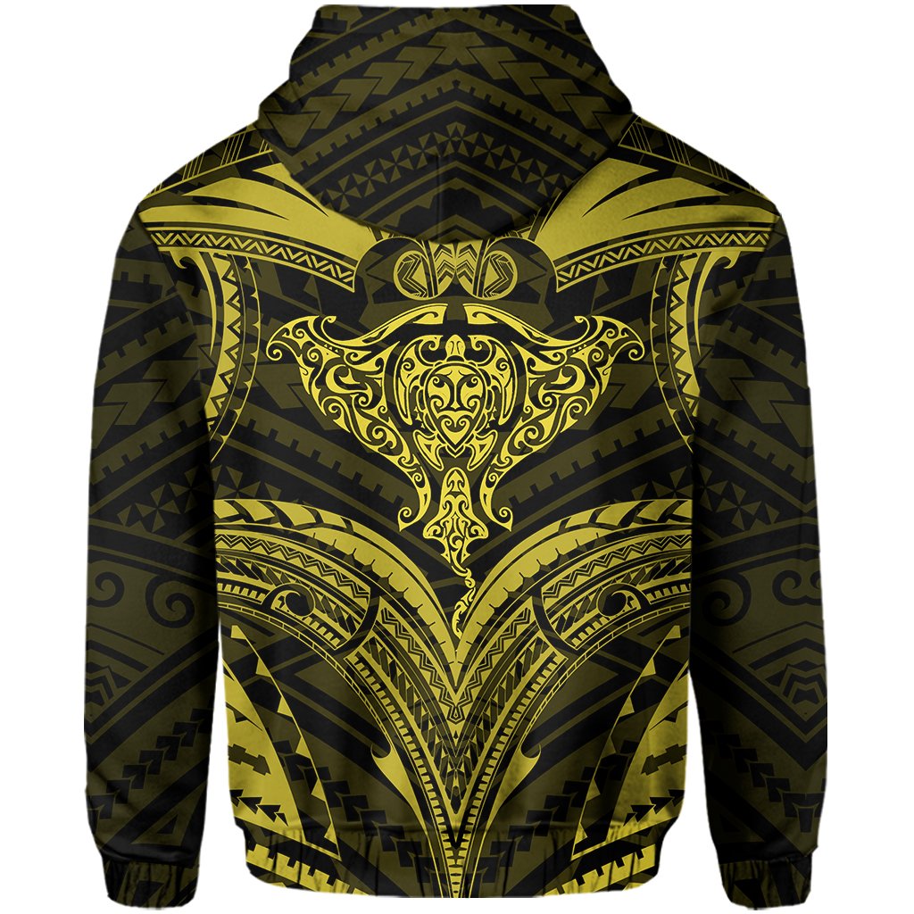 Polynesian Kanaka Shark Turtle Manta Ray Map of Hawaii Zip Hoodie Yellow - Polynesian Pride
