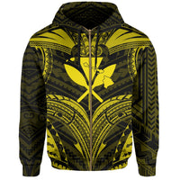 Polynesian Kanaka Shark Turtle Manta Ray Map of Hawaii Zip Hoodie Yellow - Polynesian Pride