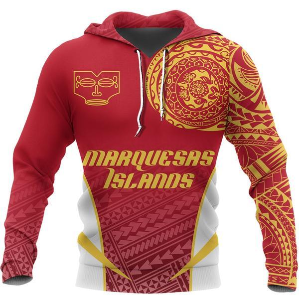 Marquesas Islands Hoodie Marquesas Islands Tiki Face Polynesian Tattoo Special Unisex Red - Polynesian Pride