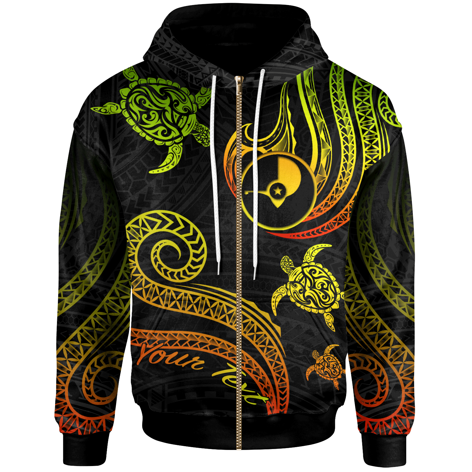 Yap Custom Zip Hoodie Polynesian Turtle With Pattern Reggae Unisex Reggae - Polynesian Pride