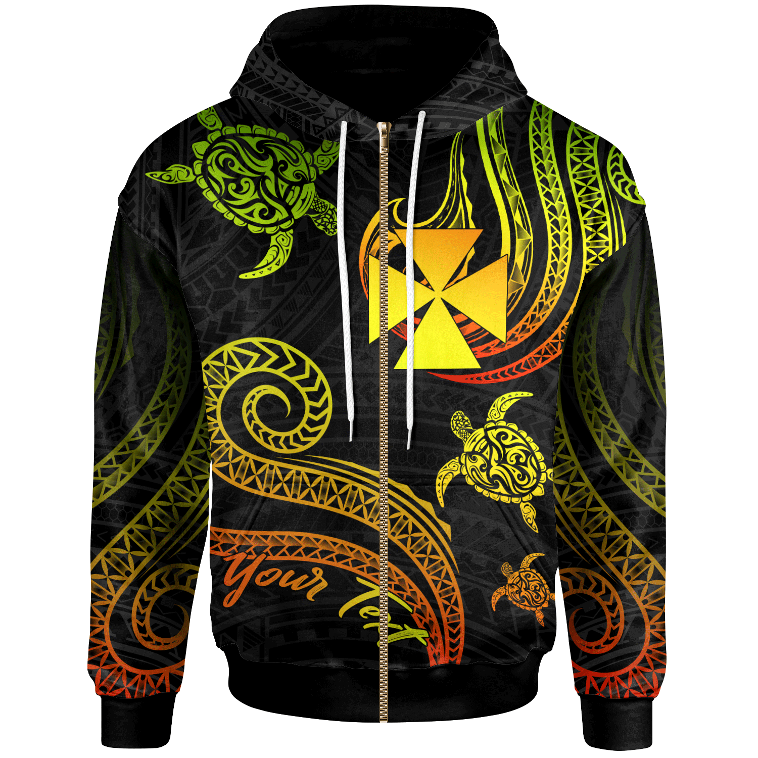 Wallis and Futuna Custom Zip Hoodie Polynesian Turtle With Pattern Reggae Unisex Reggae - Polynesian Pride