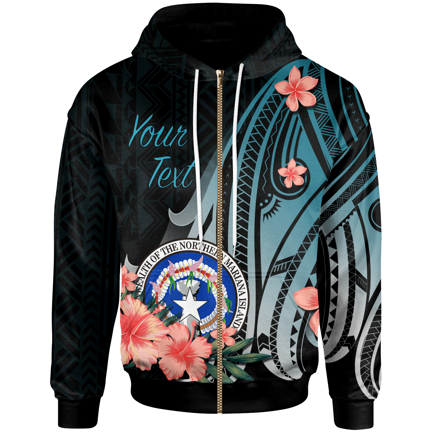 Northern Mariana Islands Custom Zip Hoodie Turquoise Polynesian Hibiscus Pattern Style Unisex Turquoise - Polynesian Pride