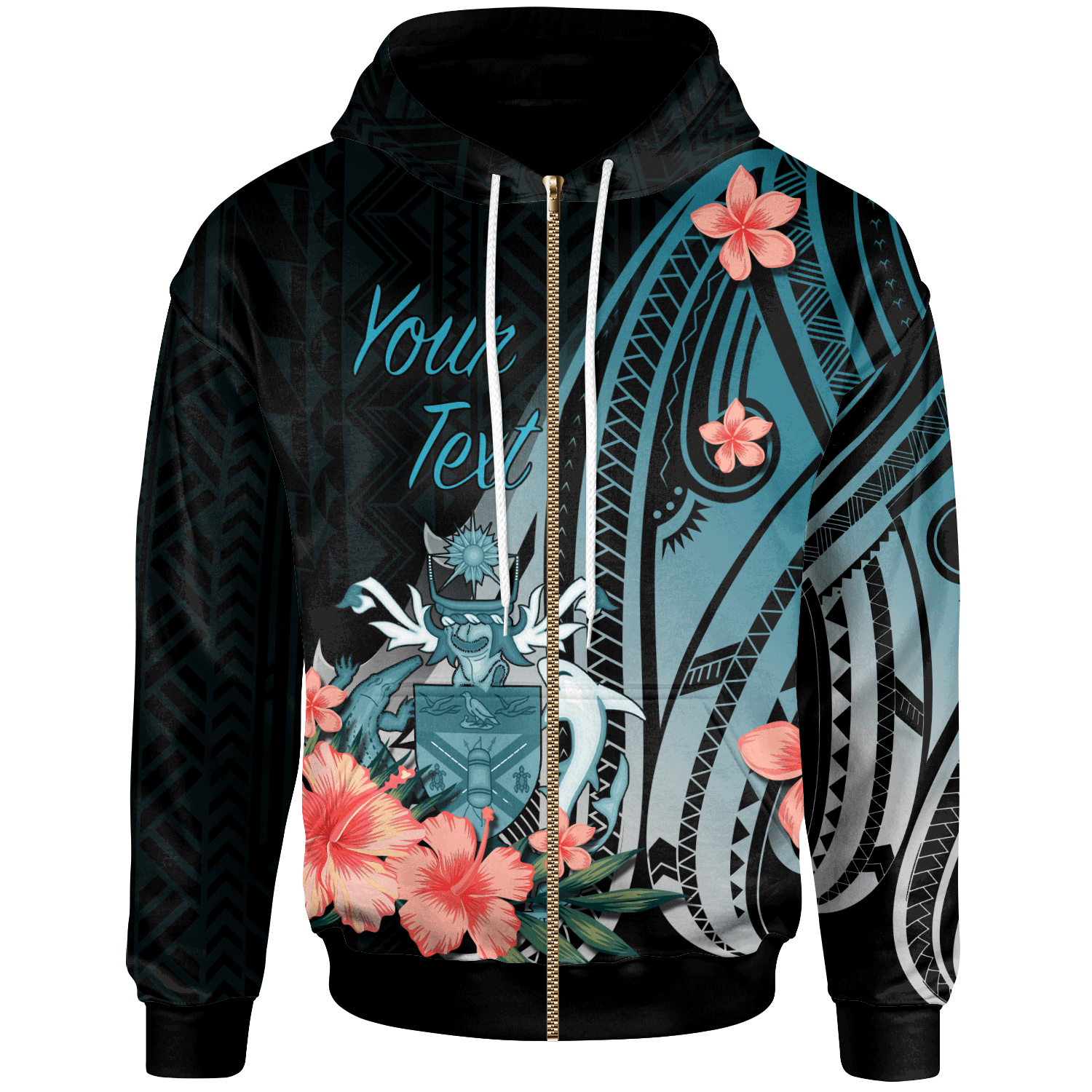 Solomon Islands Custom Zip Hoodie Turquoise Polynesian Hibiscus Pattern Style Unisex Turquoise - Polynesian Pride