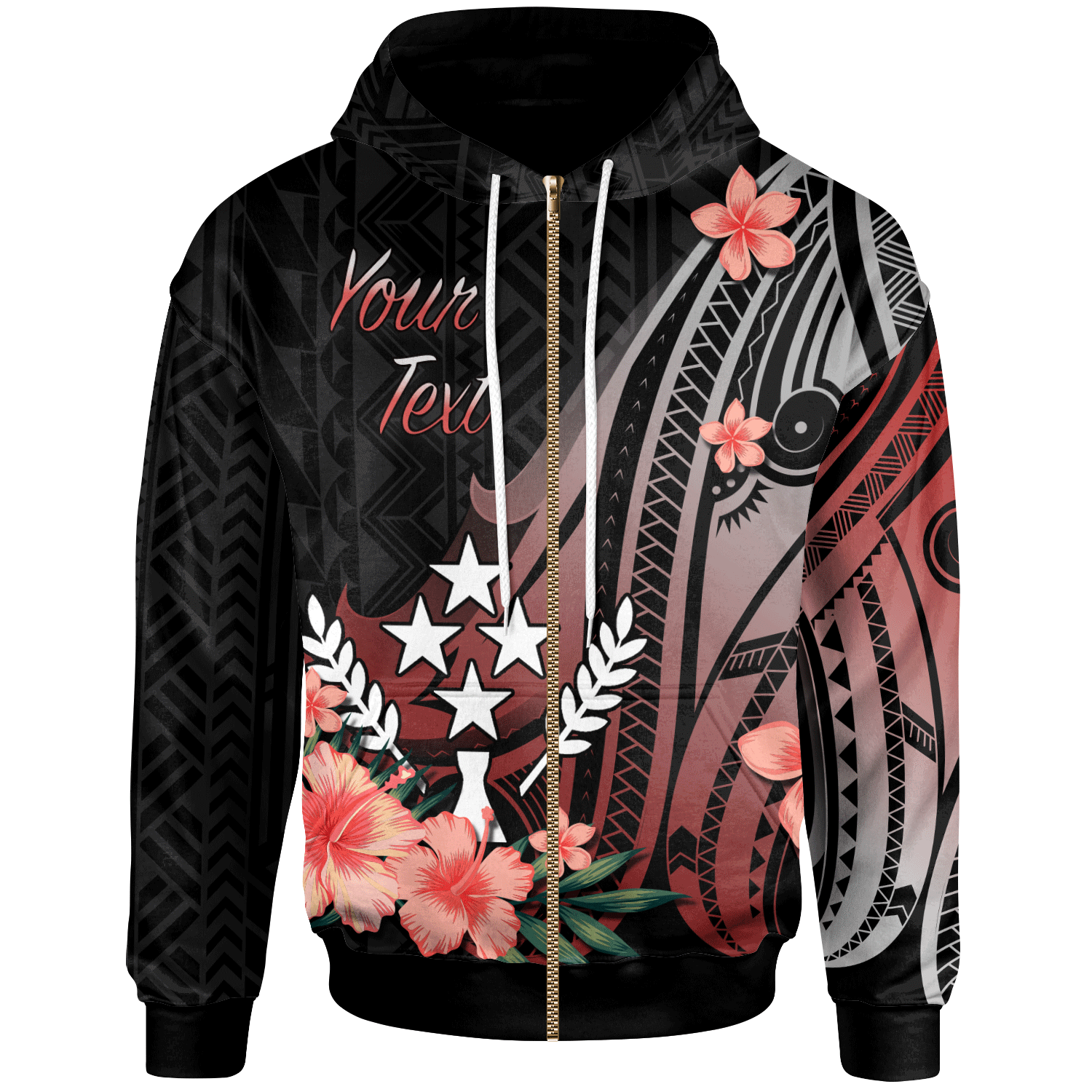 Kosrae Custom Zip Hoodie Red Polynesian Hibiscus Pattern Style Unisex Red - Polynesian Pride