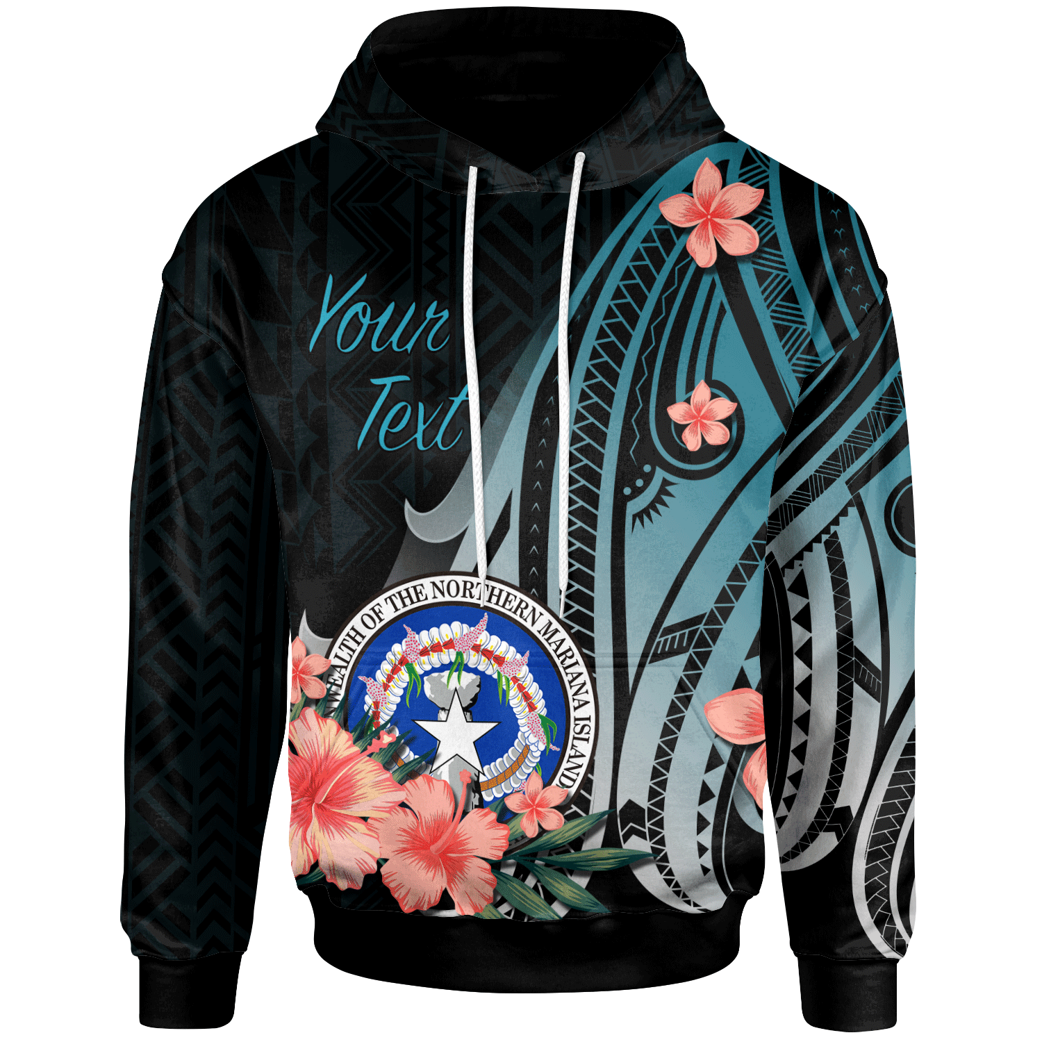 Northern Mariana Islands Custom Hoodie Turquoise Polynesian Hibiscus Pattern Style Unisex Turquoise - Polynesian Pride