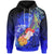 Polynesian Hawaii Custom Hoodie Humpback Whale with Tropical Flowers (Blue) Unisex Blue - Polynesian Pride