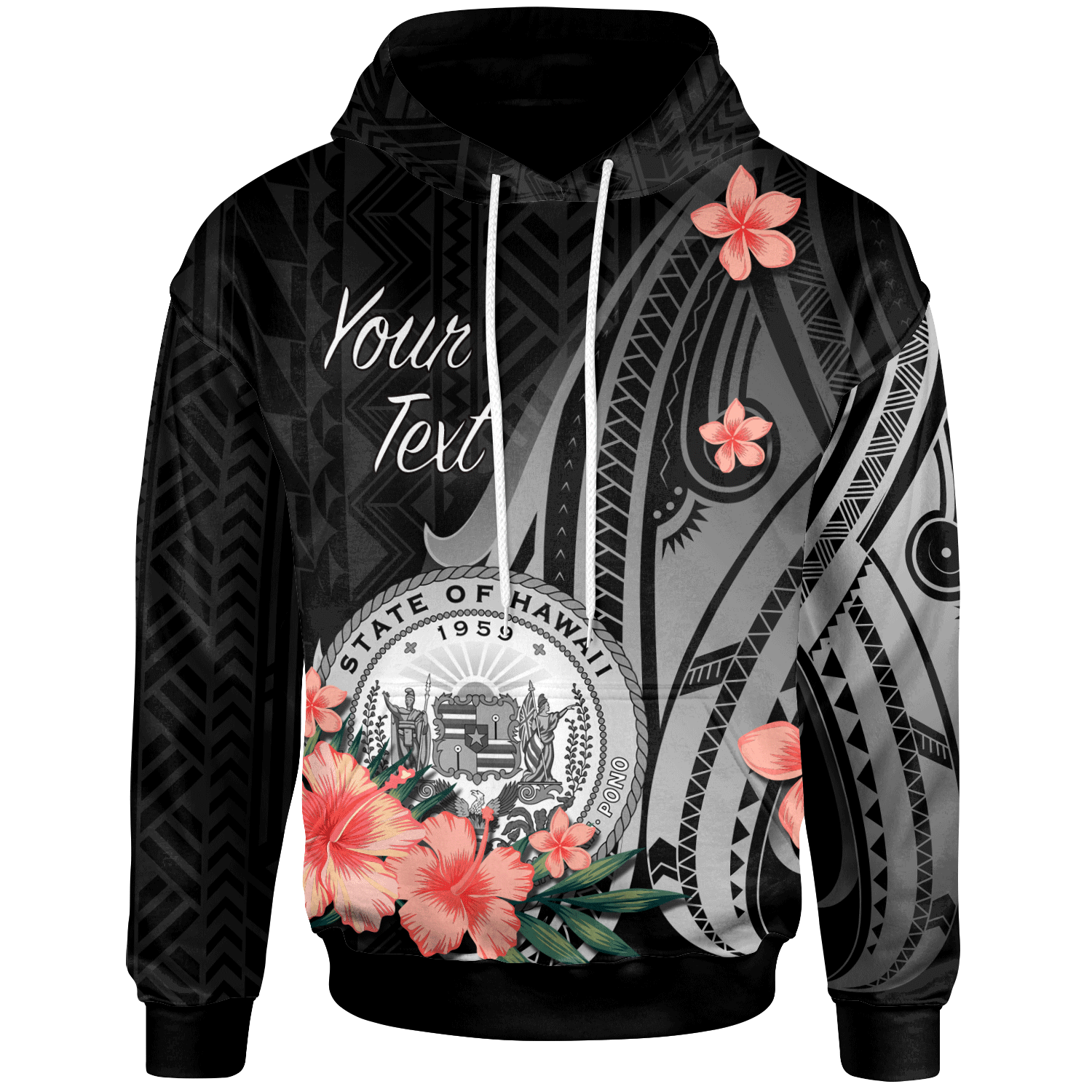 Hawaii Custom Hoodie Polynesian Hibiscus Pattern Style Unisex Black - Polynesian Pride