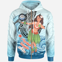 Marshall Islands Zip Hoodie Polynesian Girls With Shark Unisex Blue - Polynesian Pride