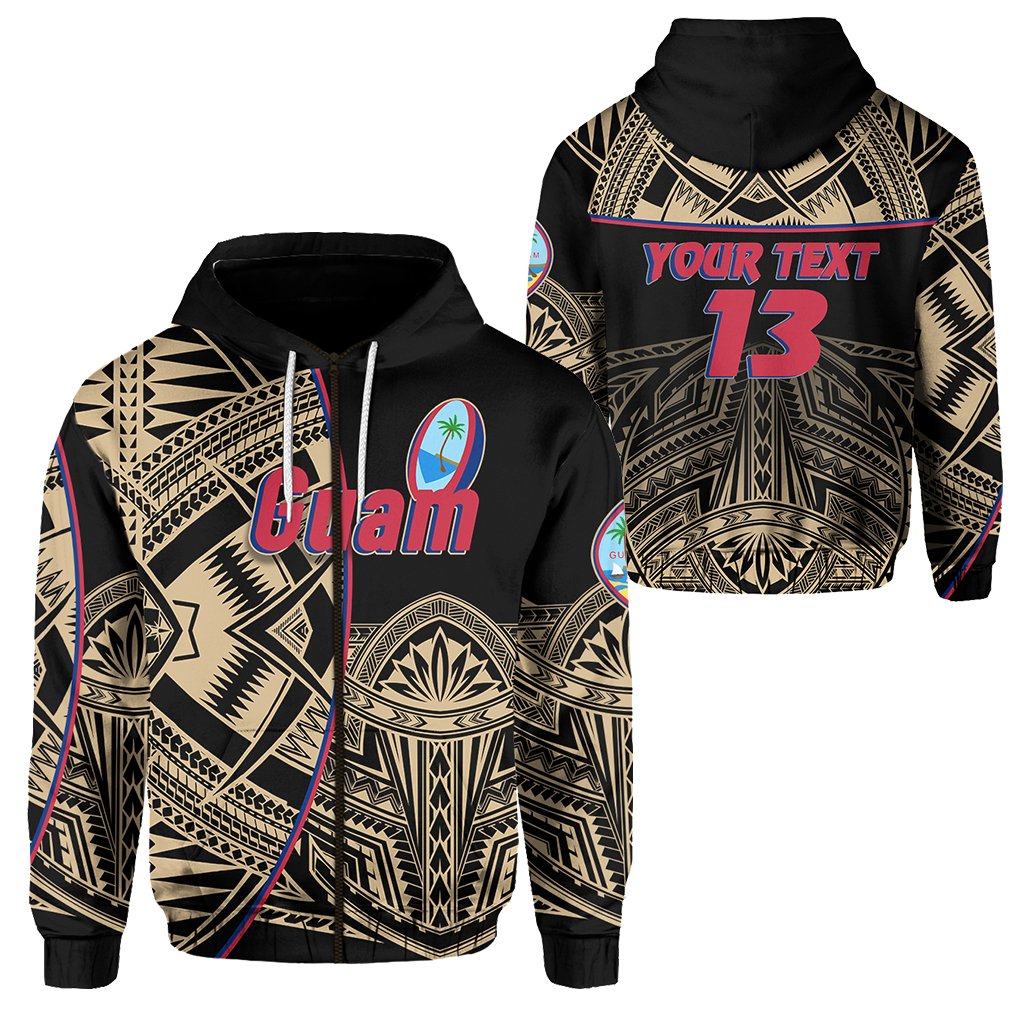 Custom Guam Rugby Zip Hoodie Impressive Version Golden Custom Text and Number Unisex Golden - Polynesian Pride