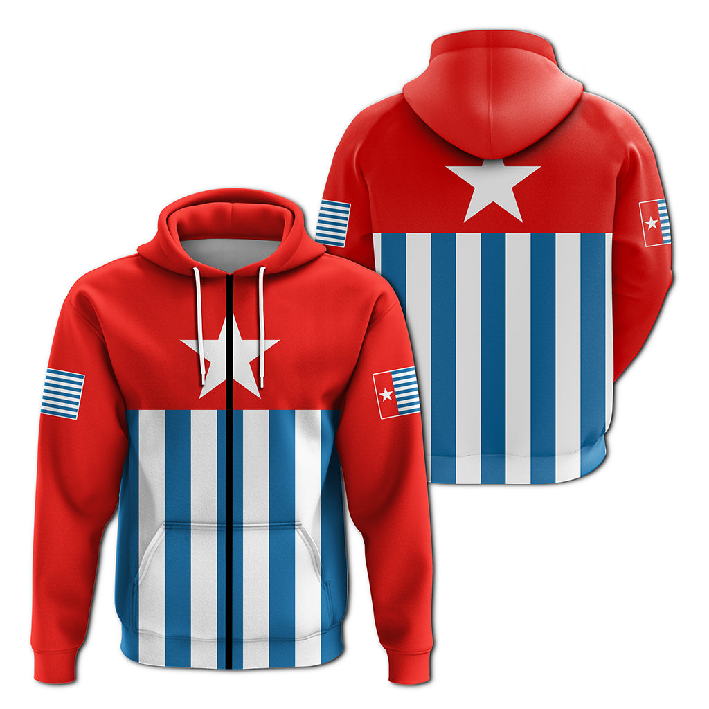 West Papua Zip Hoodie Morning Star Flag LT4 Unisex Red - Polynesian Pride