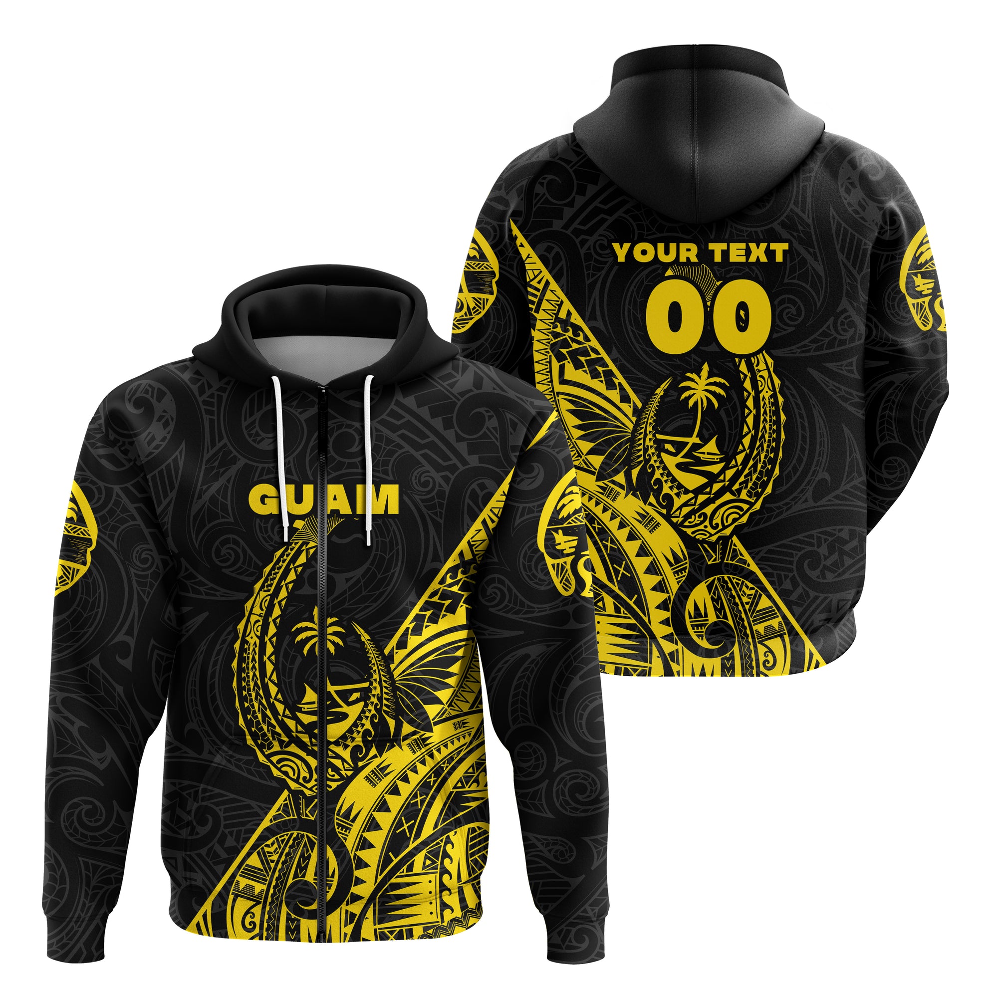 Custom Guam Rugby Zip Hoodie Polynesian Patterns Style Yellow LT16 Unisex Yellow - Polynesian Pride