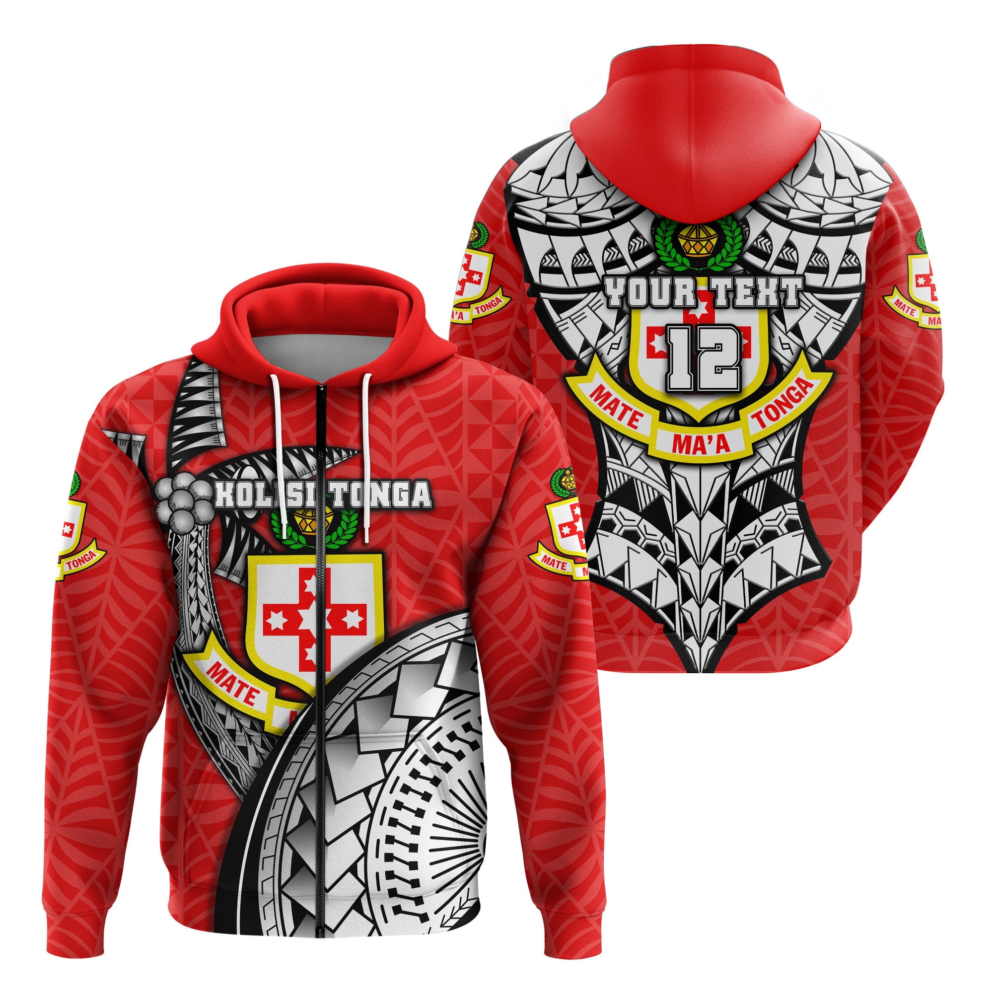 Custom Kolisi Tonga Zip Hoodie Mate Maa Tonga Unique Polynesian Style Unisex Red - Polynesian Pride