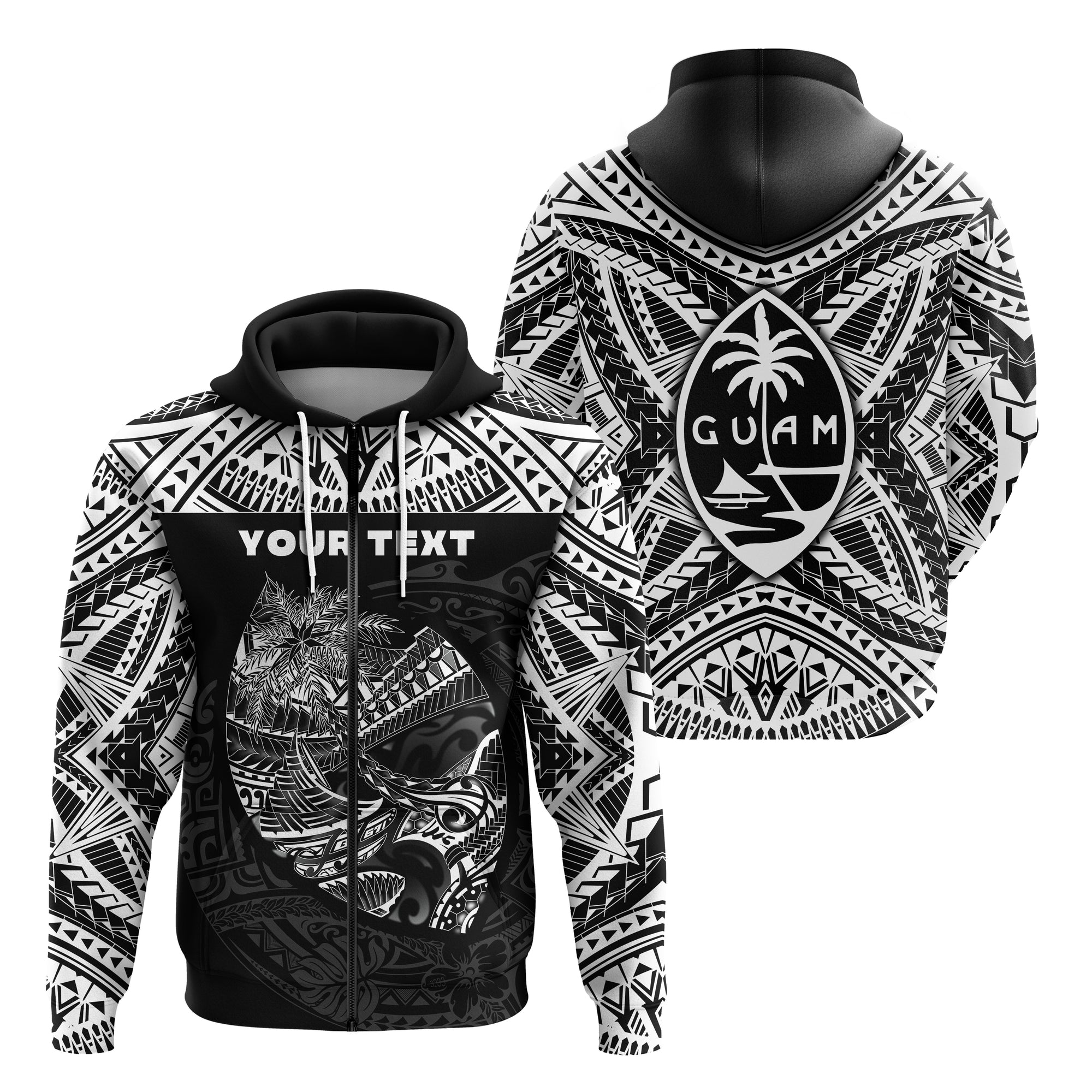 Custom Guam Rugby Zip Hoodie Polynesian Patterns Black Ver.2 LT16 Unisex Black - Polynesian Pride