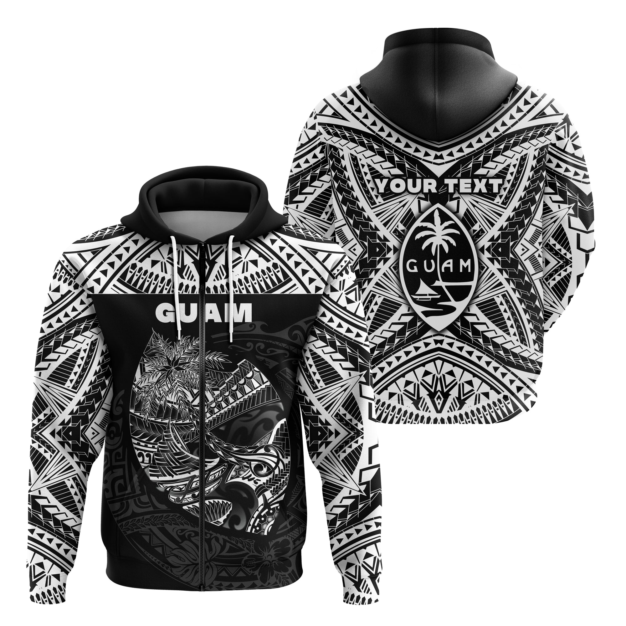 Custom Guam Rugby Zip Hoodie Polynesian Patterns Black LT16 Unisex Black - Polynesian Pride