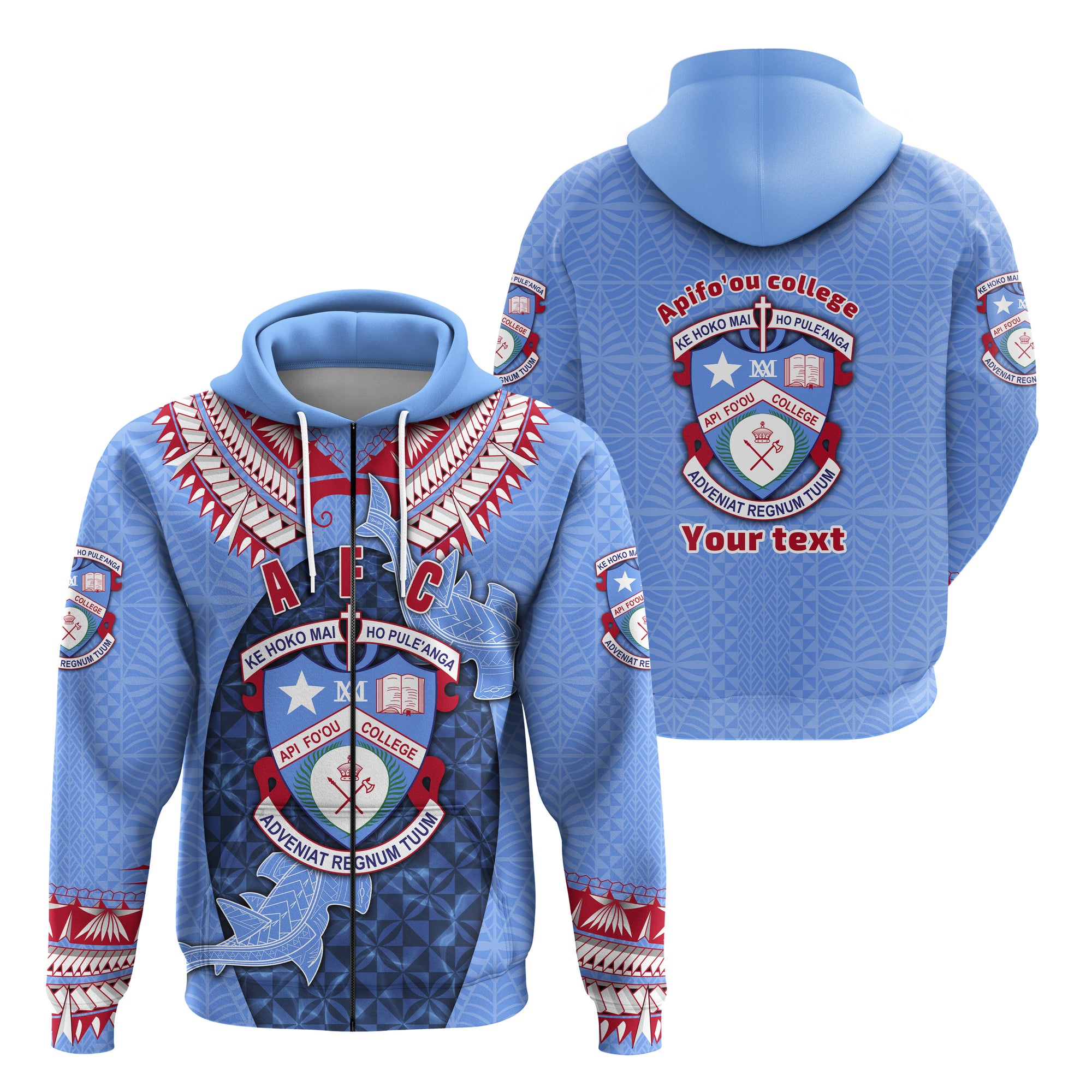 Custom Tonga Apifoou College Zip Hoodie Special Style LT16 Unisex Blue - Polynesian Pride