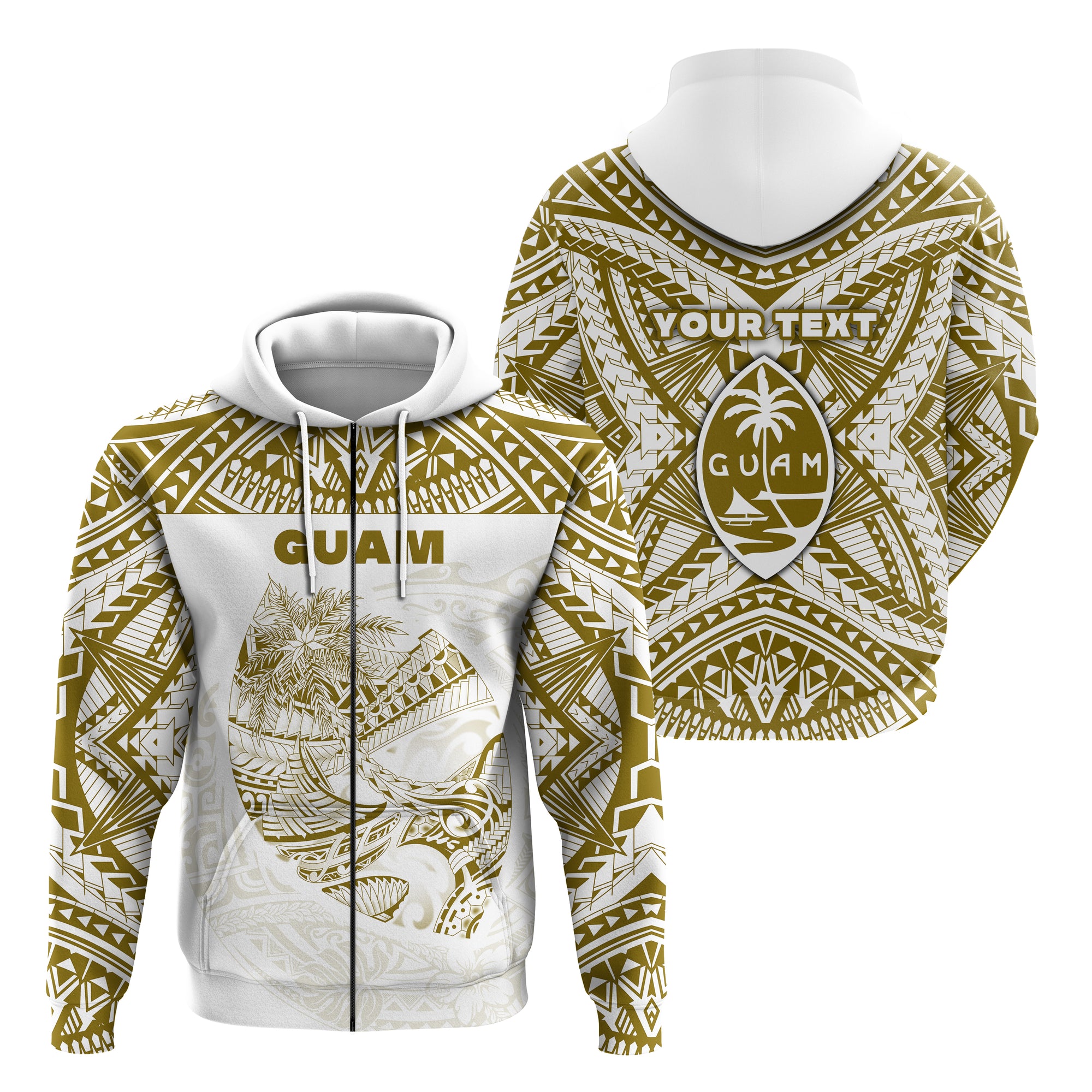 Custom Guam Rugby Zip Hoodie Polynesian Patterns Gold Old LT16 Unisex Gold - Polynesian Pride