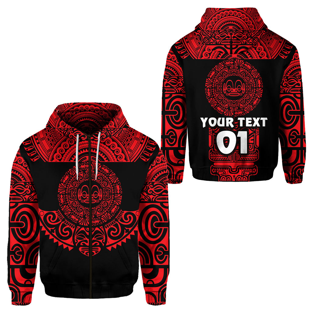 Custom Marquesas Islands Zip Hoodie Marquesan Tattoo Simplified Version Red LT8 - Polynesian Pride