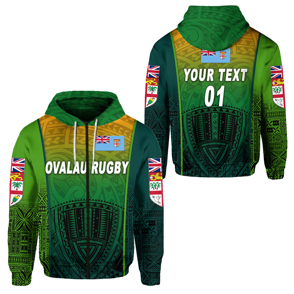 Custom Fiji Ovalau Rugby Zip Hoodie Light Green Style, Custom Text and Number LT8 Unisex Green - Polynesian Pride