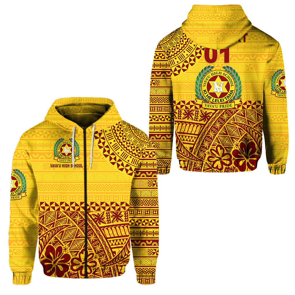 Custom Tonga Vavau High School Zip Hoodie Kupesi Vibes Yellow LT8 - Polynesian Pride