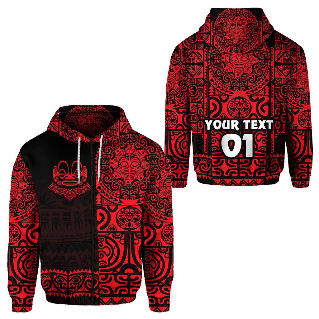 Custom Marquesas Islands Zip Hoodie Marquesan Tattoo Unique Style Red LT8 - Polynesian Pride