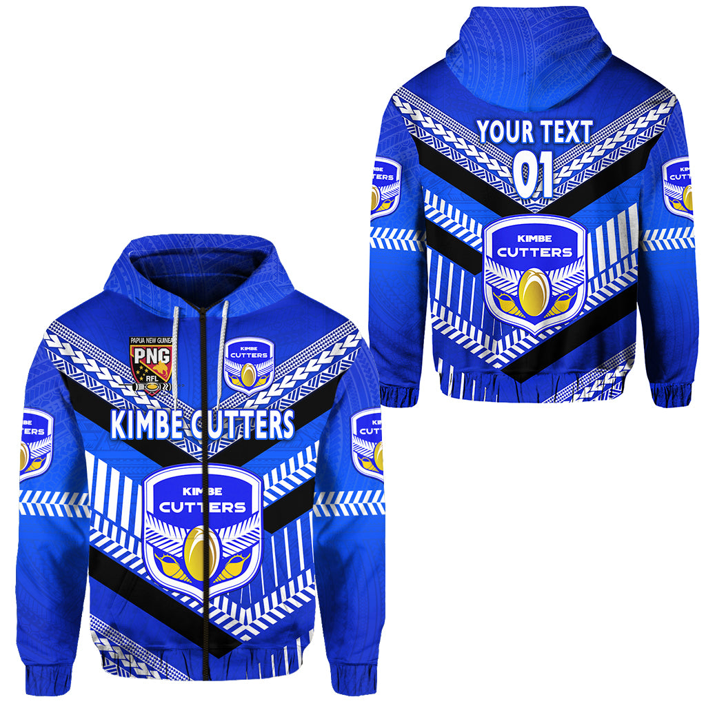 Custom Papua New Guinea Kimbe Cutters Zip Hoodie Rugby Blue, Custom Text and Number LT8 Unisex Blue - Polynesian Pride