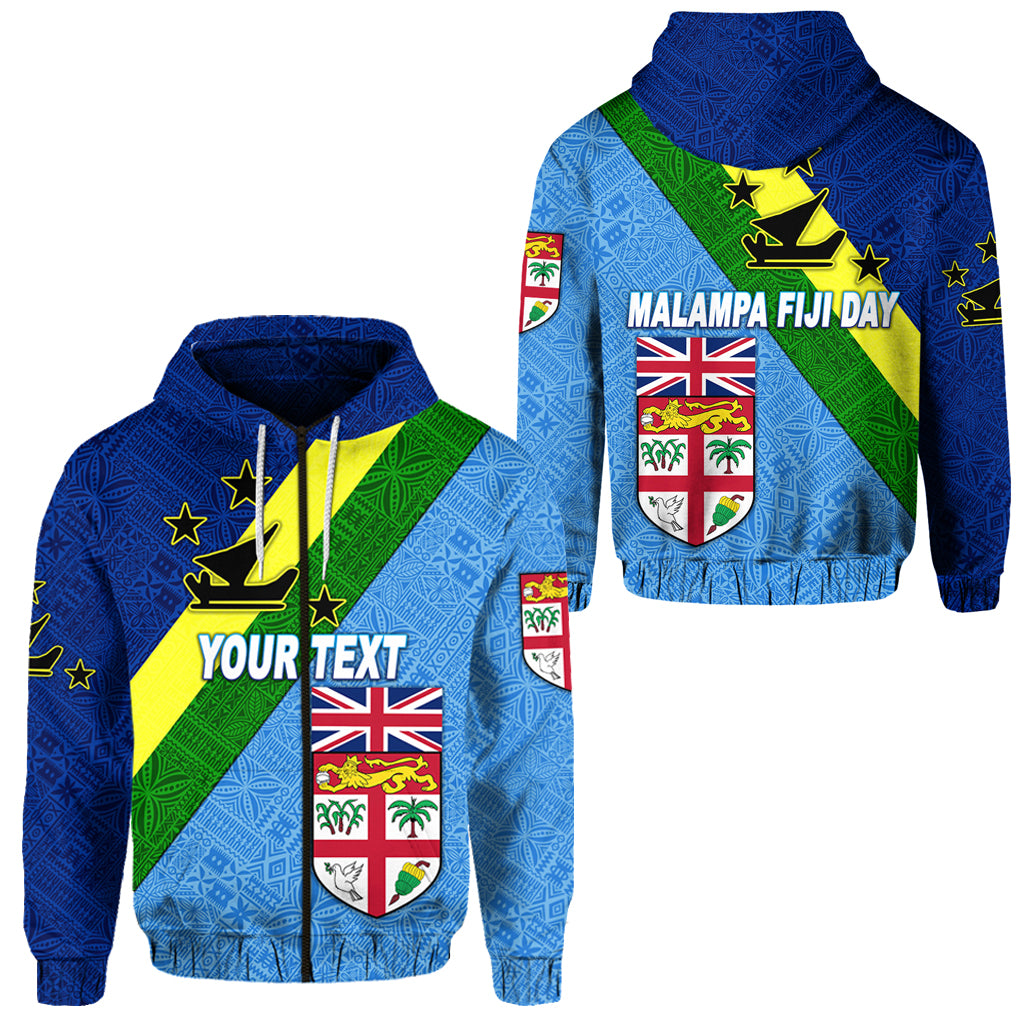 Custom Vanuatu Malampa and Fiji Day Zip Hoodie Simple Style LT8 Unisex Blue - Polynesian Pride