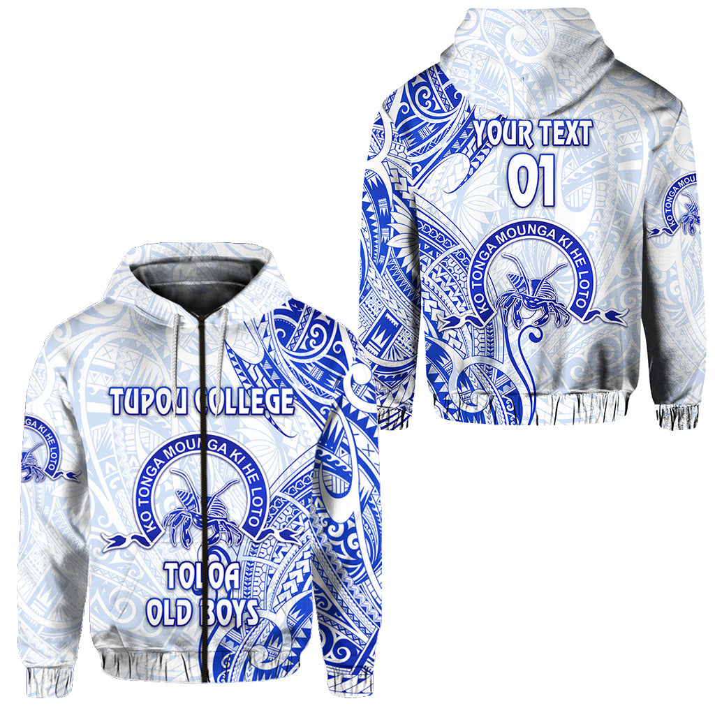 of Custom Tonga Tupou College Zip Hoodie Toloa Old Boys Simple Vibes White, Custom Text and Number LT8 Unisex White - Polynesian Pride