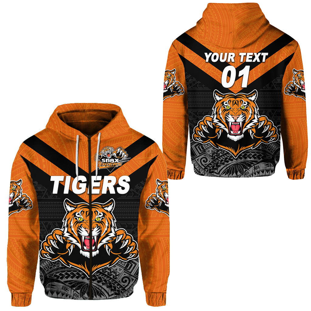 Custom Papua New Guinea Lae Snax Tigers Zip Hoodie Rugby Original Style Black, Custom Text and Number LT8 Unisex Black - Polynesian Pride