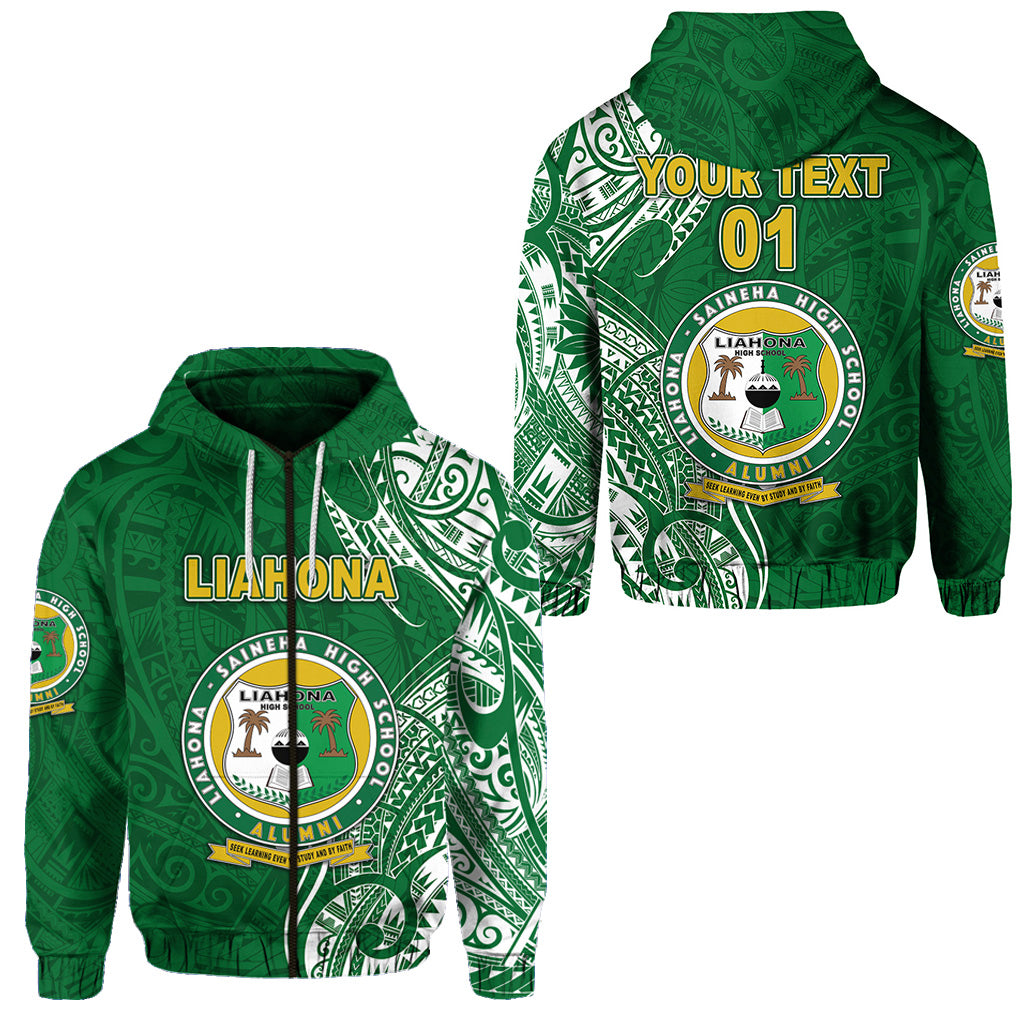 Custom Tonga Liahona Saineha High School Zip Hoodie Simple Vibes, Custom Text and Number LT8 Unisex Green - Polynesian Pride