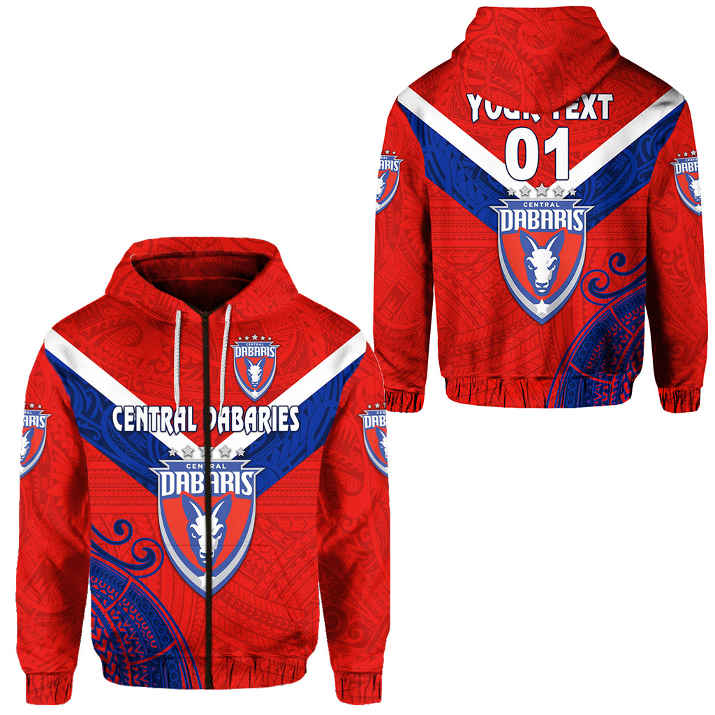 Custom Papua New Guinea Central Dabaries Zip Hoodie Rugby Red, Custom Text and Number LT8 Unisex Red - Polynesian Pride