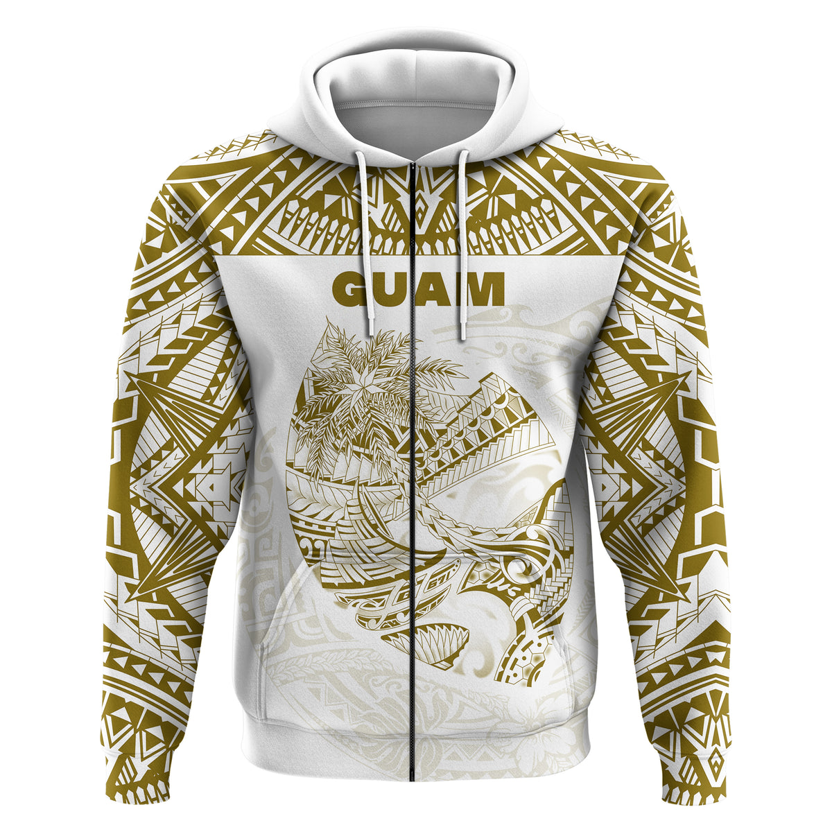 Custom Guam Rugby Zip Hoodie Polynesian Patterns Gold Old LT16 - Polynesian Pride
