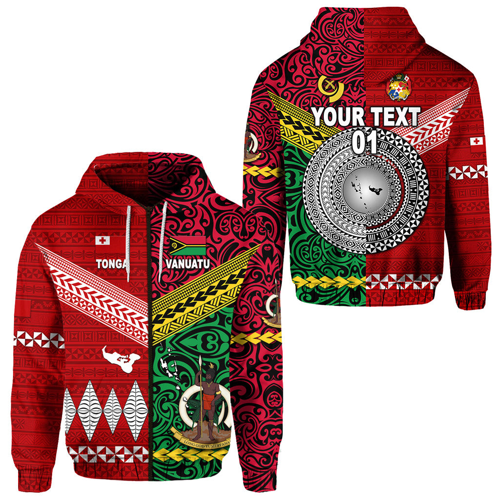 Custom Vanuatu Tonga Zip Hoodie Polynesian Together Bright Red, Custom Text and Number LT8 Unisex Red - Polynesian Pride